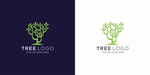 minimalist tree growth logo inspiration. Eco green plant vector illustration.