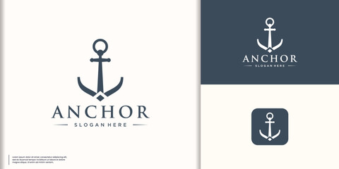 Anchor logotype for Boat Ship Marine. Navy Nautical logo design vector illustration. © ulhaq_std