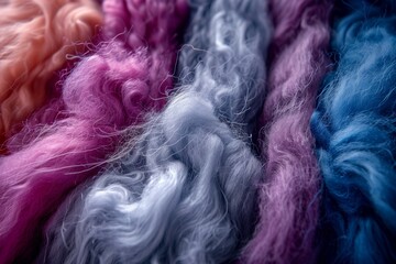 colorful wool fibers for fabric making - obrazy, fototapety, plakaty