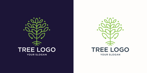  tree line logo design art style design template.