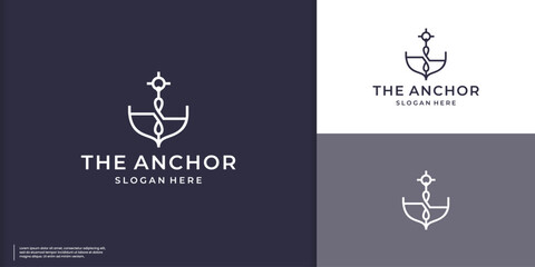 minimalist simple anchor logo inspiration. logo for Boat Ship Marine, Navy Nautical design vector