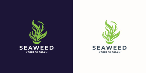 Seaweed Logo, Underwater Plant Vector, Simple Leaf Design, Illustration Template Symbol Icon - obrazy, fototapety, plakaty