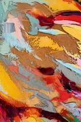Fragment of multicolored texture painting on plywood. Abstract art background. oil on canvas.