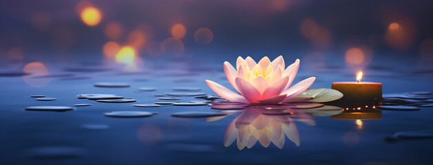 Candle and flower floating on water