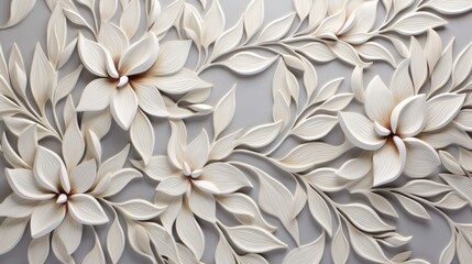 White geometric floral leaves 3d tiles wall texture background banner panorama design