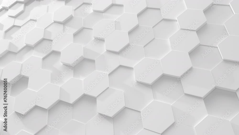 Poster 3d abstract white animation background. abstract hexagon mosaic looping animation wall.