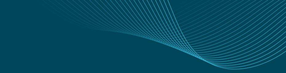 Abstract background with waves for banner. Web banner size. Vector background with lines. Element for design isolated on dark blue. Blue gradient. Night, ocean