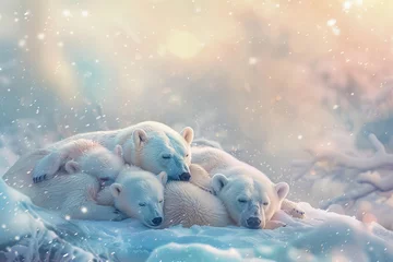 Fototapeten A Peaceful Slumber of Polar Bears in a Glistening Snowy Wonderland Banner © Алинка Пад