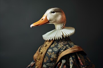 Aristocratic avian elegance, duck head with human body portrait