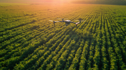 Drone flying over field, modern agriculture, innovation in agriculture, illustration, background