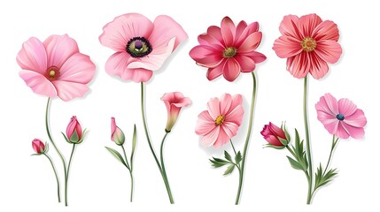 flower set isolated on white background stock illustration use in banner social media post and cards. Generative Ai