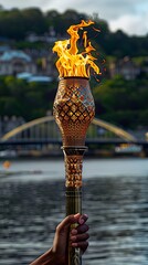 Lighted torch in hand
Concept: an image for relay races and competitive games, symbolizing peace and unity, stimulating motivation and inspiration.