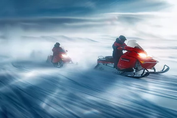Fotobehang Adventurous Snowmobile Journey Through the Icy Tundra Banner © Алинка Пад