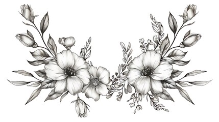 hand drawn floral and leaves wreath background design. Generative Ai