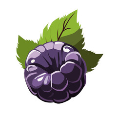 Obraz premium juicy blue blackberry on white background. Isolated vector summer berries in flat style