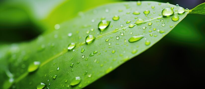 Capture the intricate details of a single leaf showcasing small water droplets on its surface