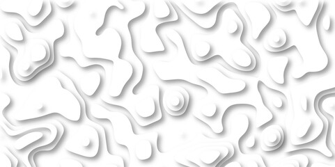 3D Papercut Stylized White topographic contour scheme and terrain. Topography grid map. Contour map background. Geographic line mountain relief. Abstract lines or wavy backdrop background.