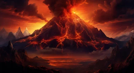 Badezimmer Foto Rückwand Volcano erupting in cloudy sky © Canvas Alchemy