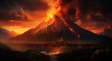 Fototapeta na wymiar Volcano erupting in the sky