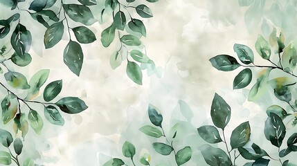 watercolor green leaves background design. Generative Ai - obrazy, fototapety, plakaty