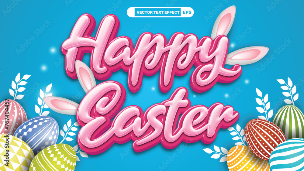 Fototapete easter day 3d editable text style effect template with easter day vector element and easter egg cart