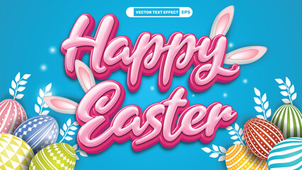 Easter day 3d editable text style effect template with easter day vector element and easter egg cartoon