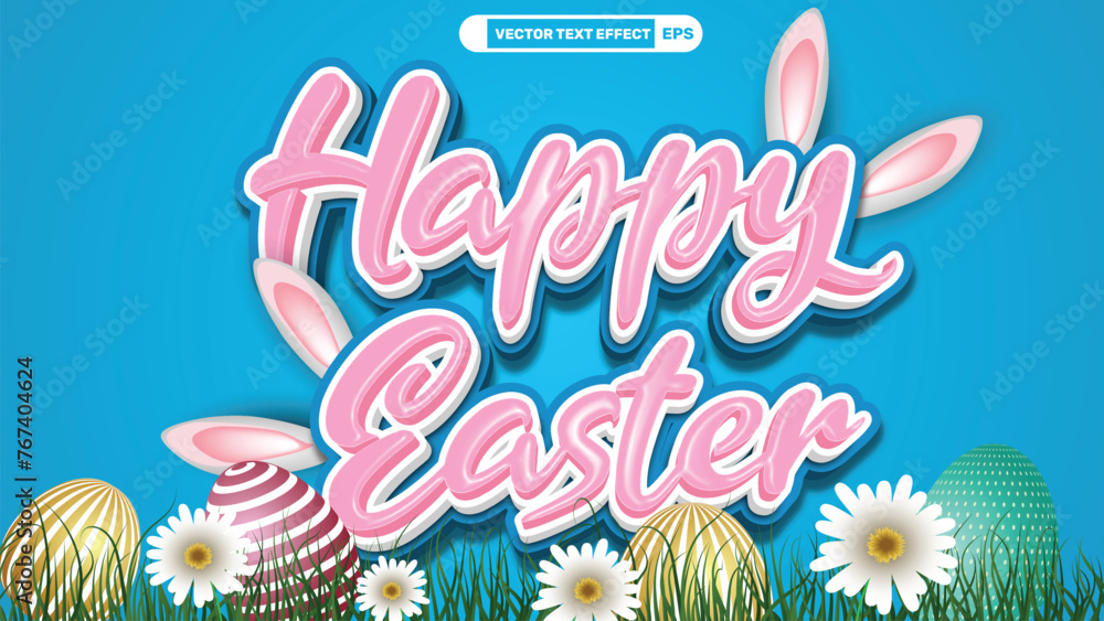 Poster happy easter day editable 3d vector text style effect with easter day vector elements and easter egg