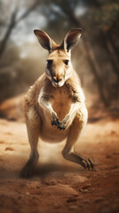 Fast running Kangaroo, kangaroo, running kangaroo with motion blurred background