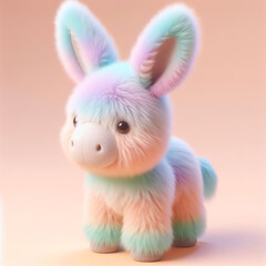 Cute furry donkey toy in pastel colors. Toys for kids. AI generated