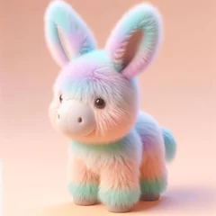 Tuinposter Cute furry donkey toy in pastel colors. Toys for kids. AI generated © Alicina