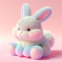 Fototapeta premium Cute furry rabbit, bunny toy in pastel colors. Toys for kids. AI generated