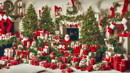 christmas tree decorations and many gifts 