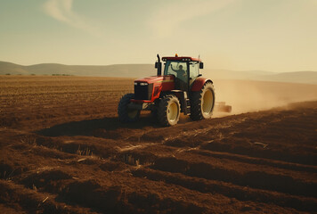 Obraz premium Tractor plowing field in daylight