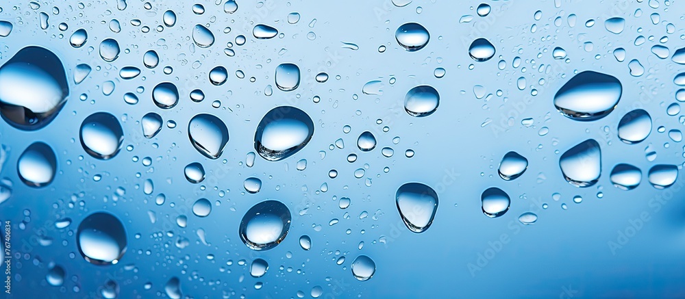 Poster capture a close-up view of a window completely covered in small water droplets after a rain shower