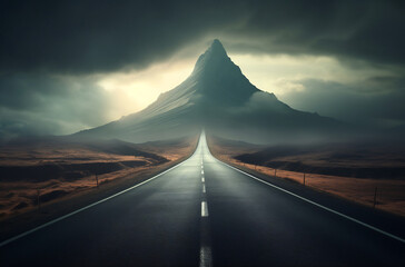 Long road leading to mountain - obrazy, fototapety, plakaty