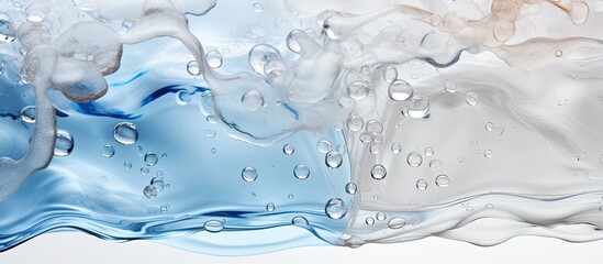 There are two distinct colored liquids contained within a glass vase.