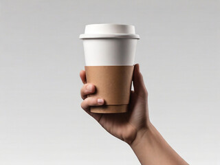 Hand holding paper coffee cup for mockup isolated background