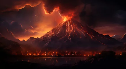 Foto auf Alu-Dibond Volcano erupting in night sky © Canvas Alchemy
