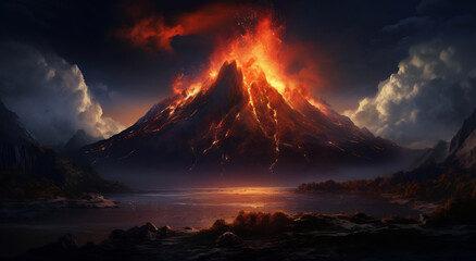 Mountain on fire - obrazy, fototapety, plakaty