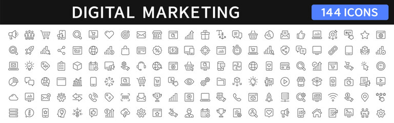 Digital marketing thin line icons. Marketing, seo, advertising icon. Vector