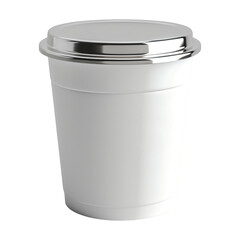 Front of a large single white cup mockup with a silver lid sits on a transparent background