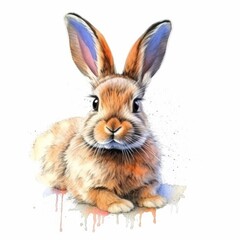 cute watercolor painted bunny isolated on white