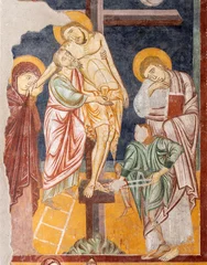  MILAN, ITALY - MARCH 7, 2024: The medieval fresco of Deposition in the church Basilica di Sn Lorenzo Maggiore by unknown artist.  © Renáta Sedmáková