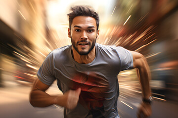 Dude running very fast, motion blurred background, man running fast - obrazy, fototapety, plakaty
