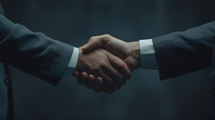 Businessmen shaking hands with professionalism and trust symbolizing successful partnerships and collaborations in the corporate world - obrazy, fototapety, plakaty