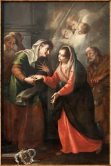 Rolgordijnen MILAN, ITALY - MARCH 7, 2024: The painting of Visitation in the church Chiesa di San Bartolomeo by unknown baroque artist.  © Renáta Sedmáková