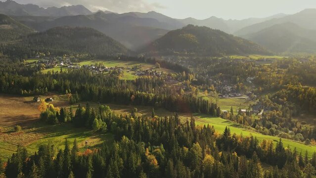 Aerial panorama of the mountains in autumn