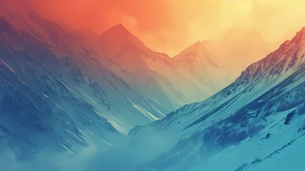Cercles muraux Matin avec brouillard sunrise in the mountains,poster fine art of rough snow covered mountains meeting the fiery hues of dawn