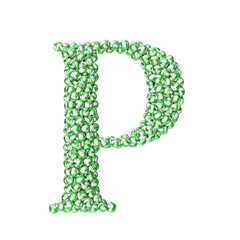 Symbol made of green volleyballs. letter p
