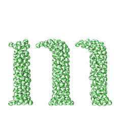 Symbol made of green volleyballs. letter m